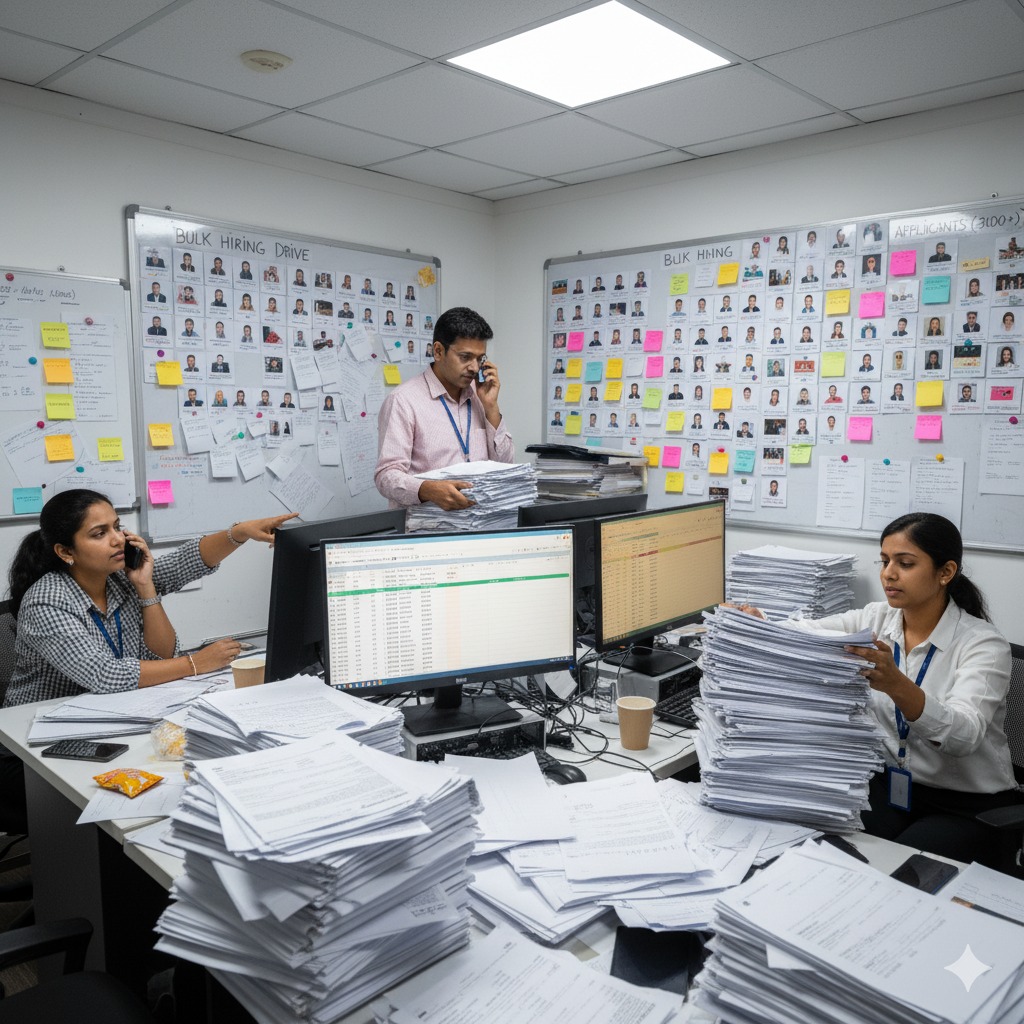 Team managing bulk hiring tasks